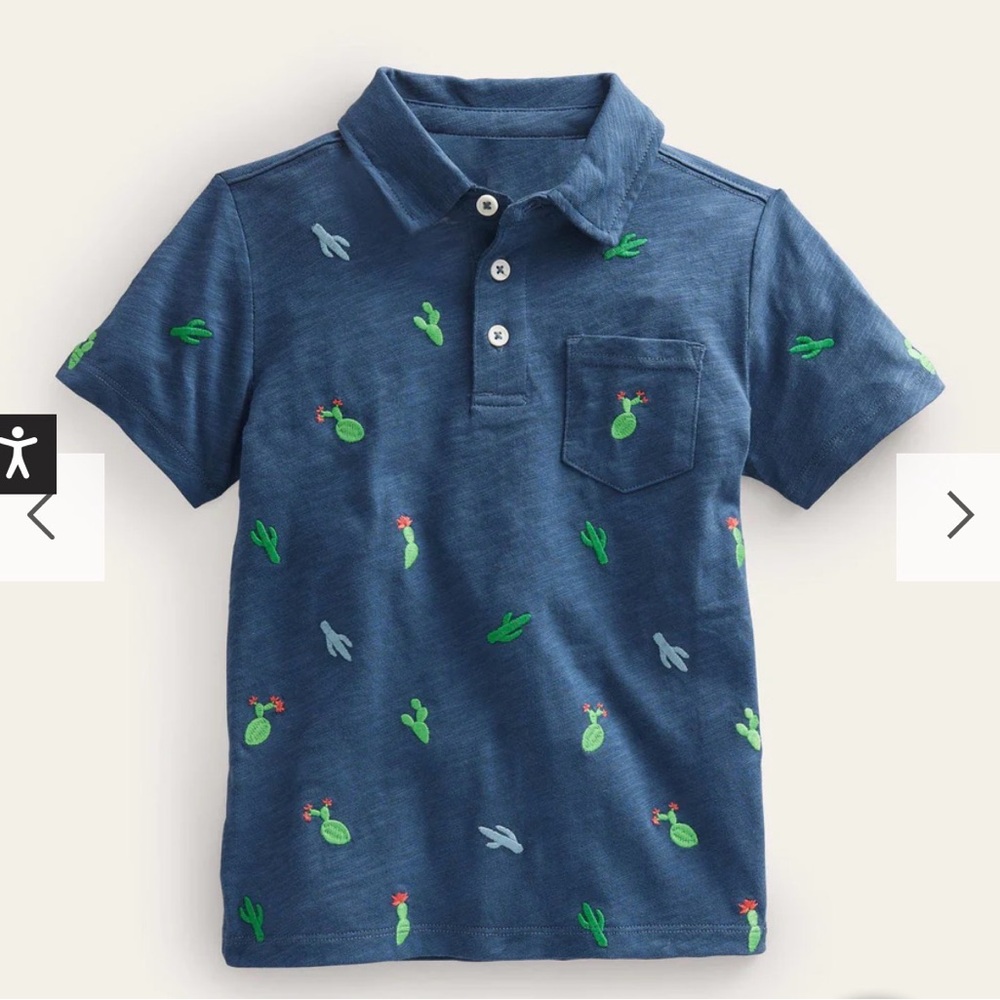 Mini Boden Blue Polo with Cactus Embroidery